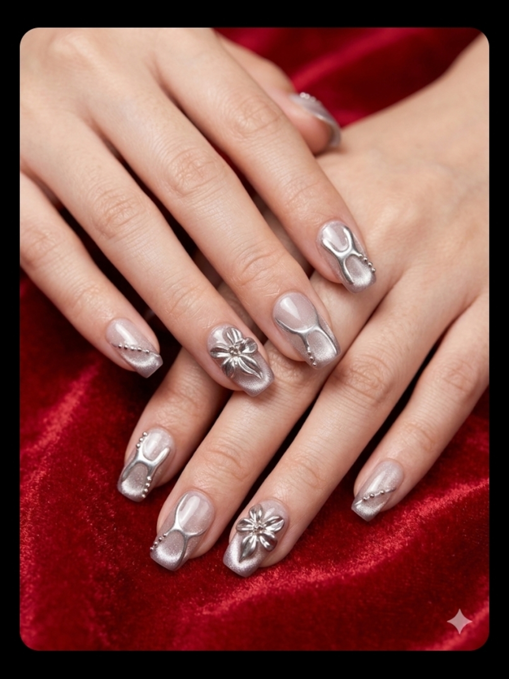 Silver  homemade 3D Floral Nail Art Set - Women Makeup